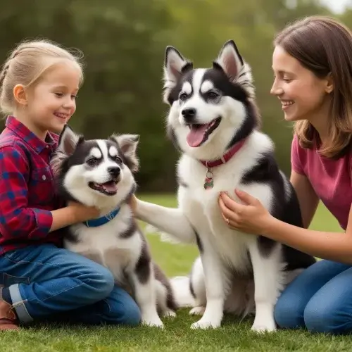 Pomsky personality with family  