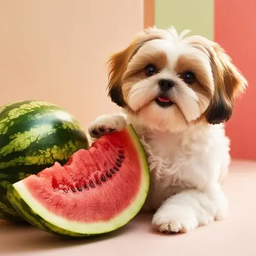 Shih Tzu with watermelon